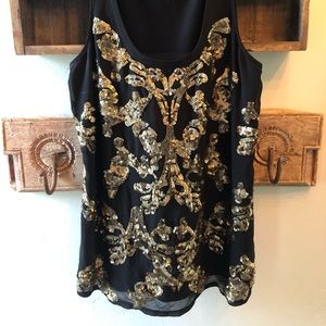 Express  black and gold sequin tank top